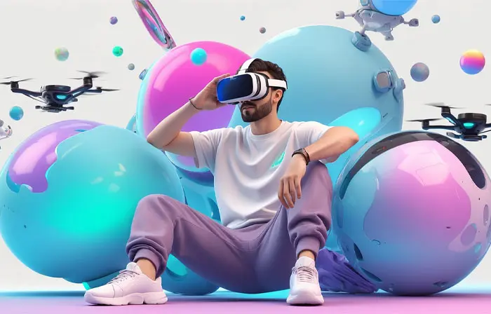 Virtual Reality Viewer Man 3D Character Design Art Illustration